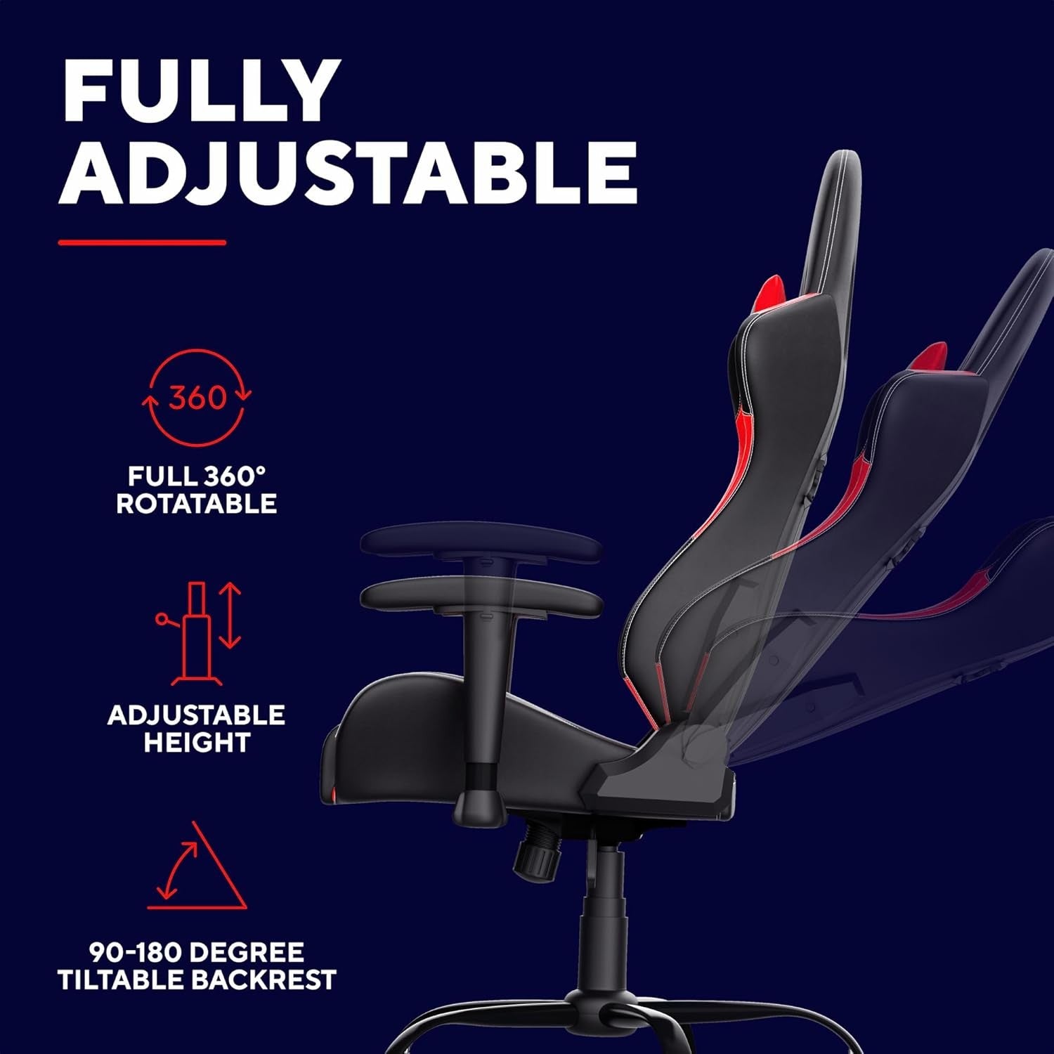 Ergonomic Gaming Chair 360° Swivel Office Desk Chair Red