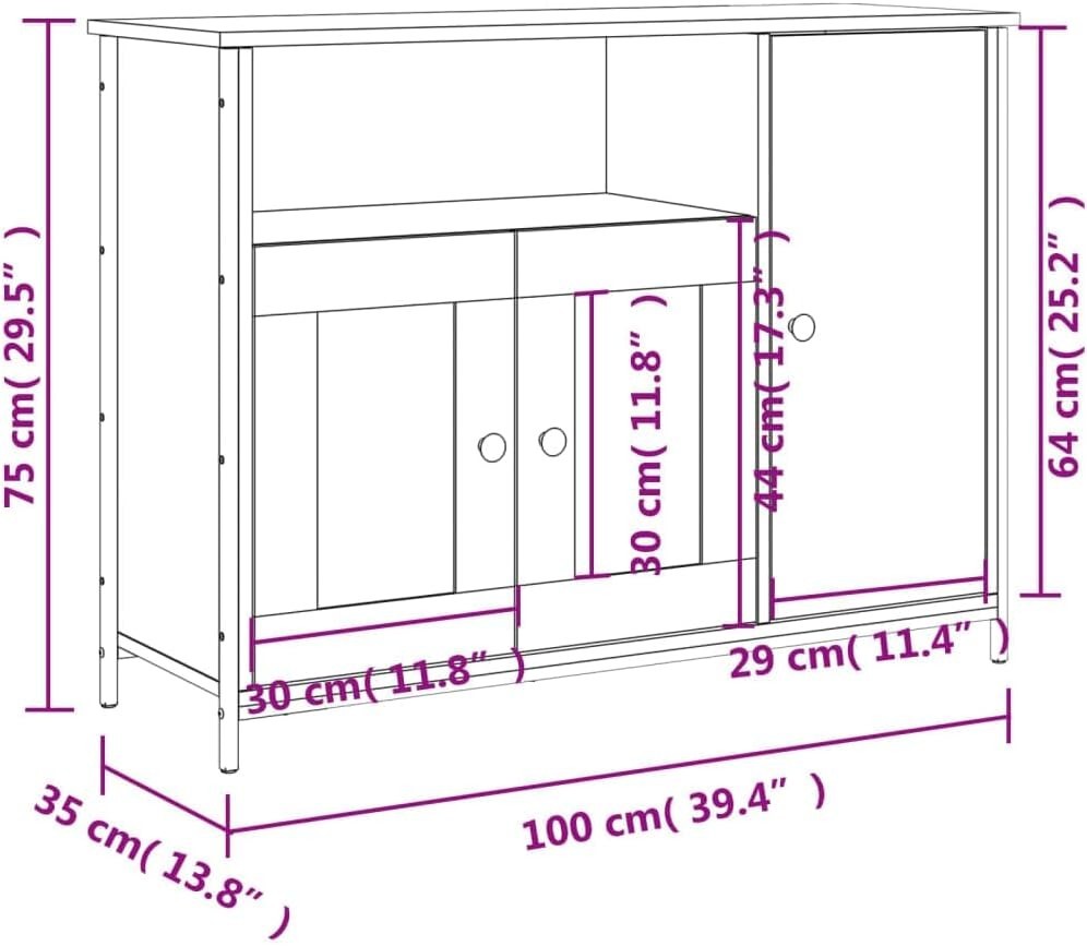 Modern Grey Sideboard Cabinet Storage Unit with Doors Shelves 100cm