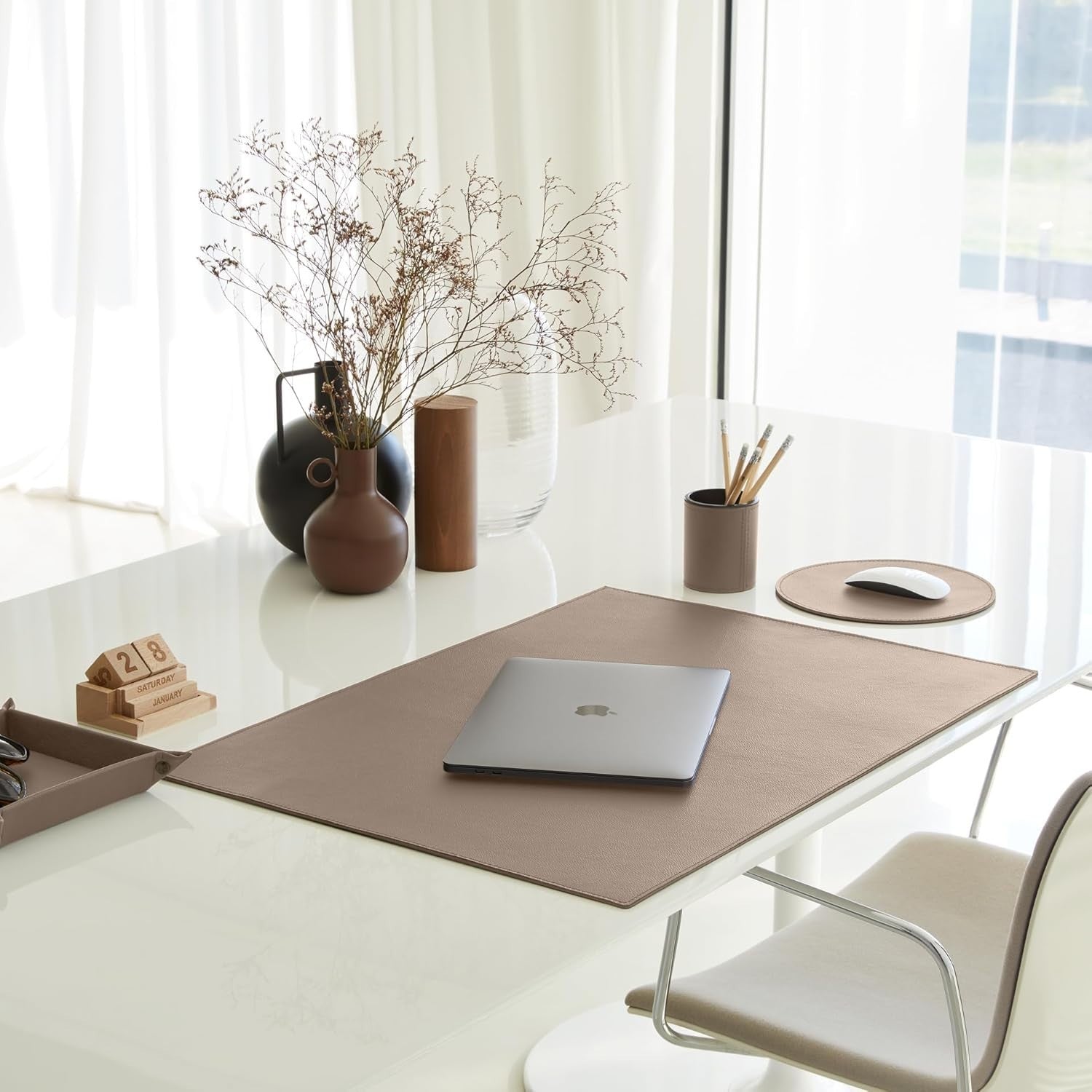 Leather Valet Tray Taupe Grey – Desk Organiser for Keys, Coins & Jewellery