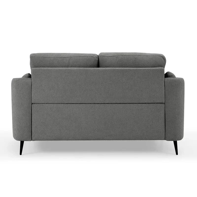 Dark Grey Boucle 2 Seater Sofa Curved Arm Metal Leg Compact Modern Couch