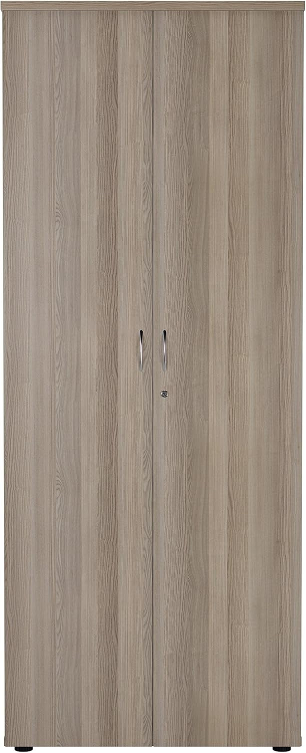Tall Grey Oak Lockable Office Cupboard 4 Shelf Storage Cabinet 200cm
