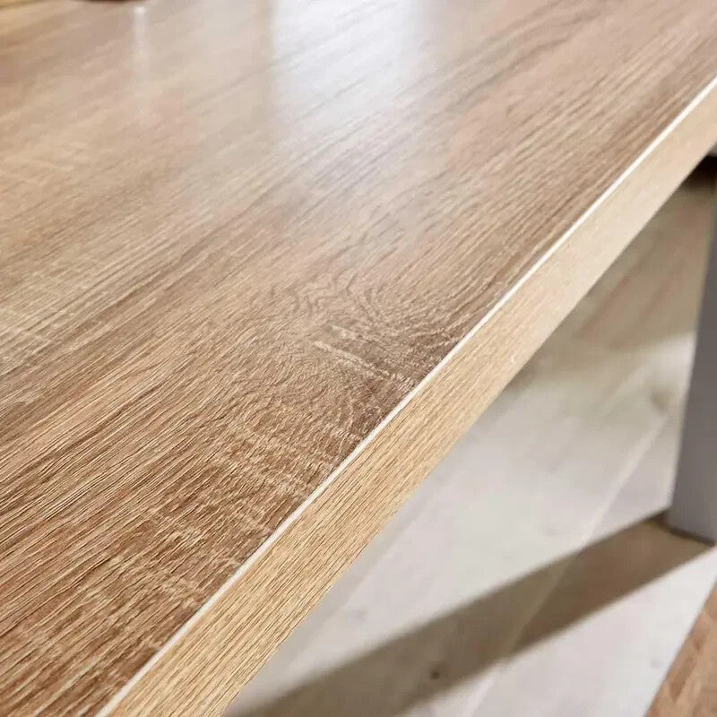 Oak Effect Dining Table & 2 Bench Set Grey Painted MDF Compact Kitchen Set