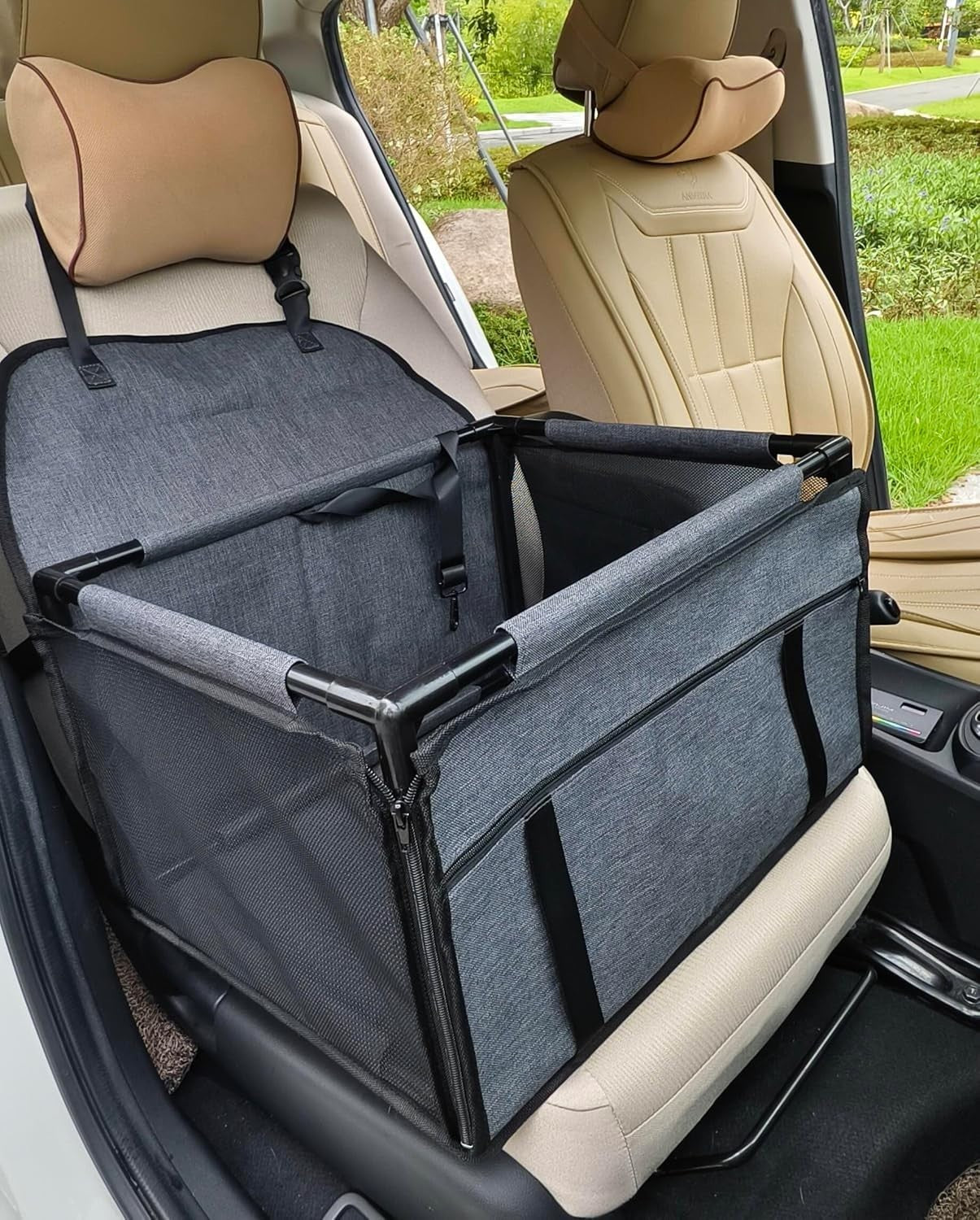 Waterproof Dog Car Seat Booster Carrier Travel Bed Safety Harness Grey