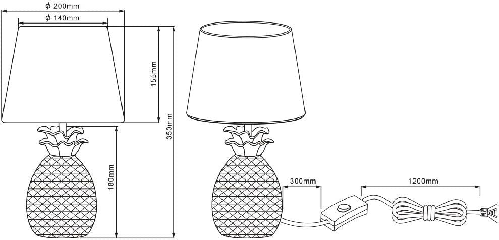 Gold Ceramic Pineapple Table Lamp Black Fabric Shade 35cm E14