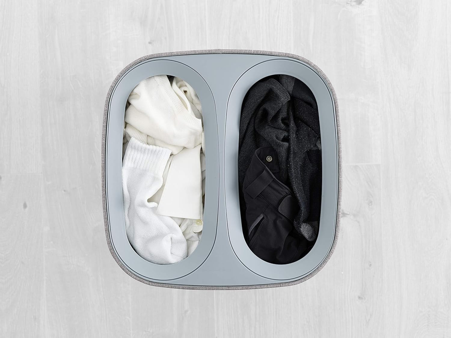 60L Dual Laundry Basket with Lid Removable Washing Bags Modern Grey Fabric