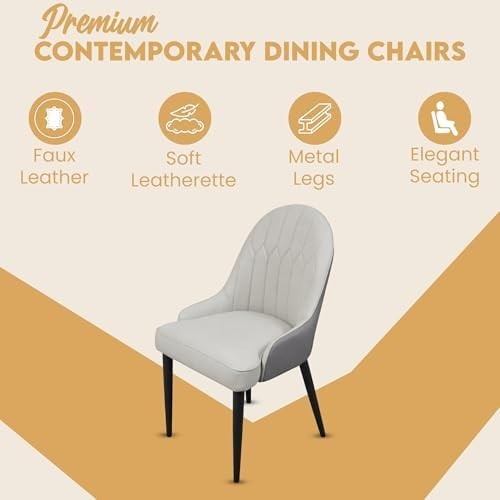 Grey Faux Leather Dining Chairs Set of 4 Padded Upholstered Kitchen Seats