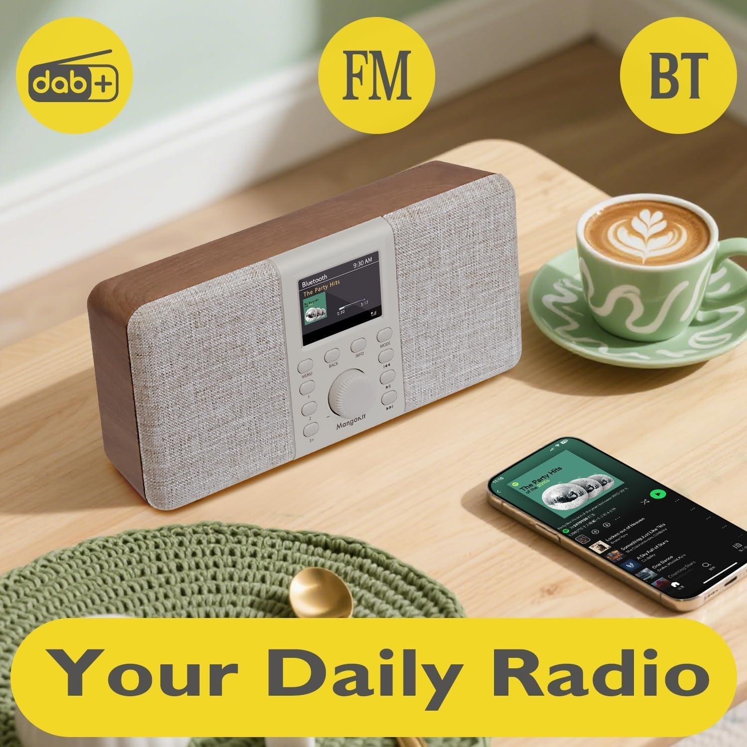 Portable DAB DAB+ FM Radio Bluetooth Stereo 2.4" Display Walnut