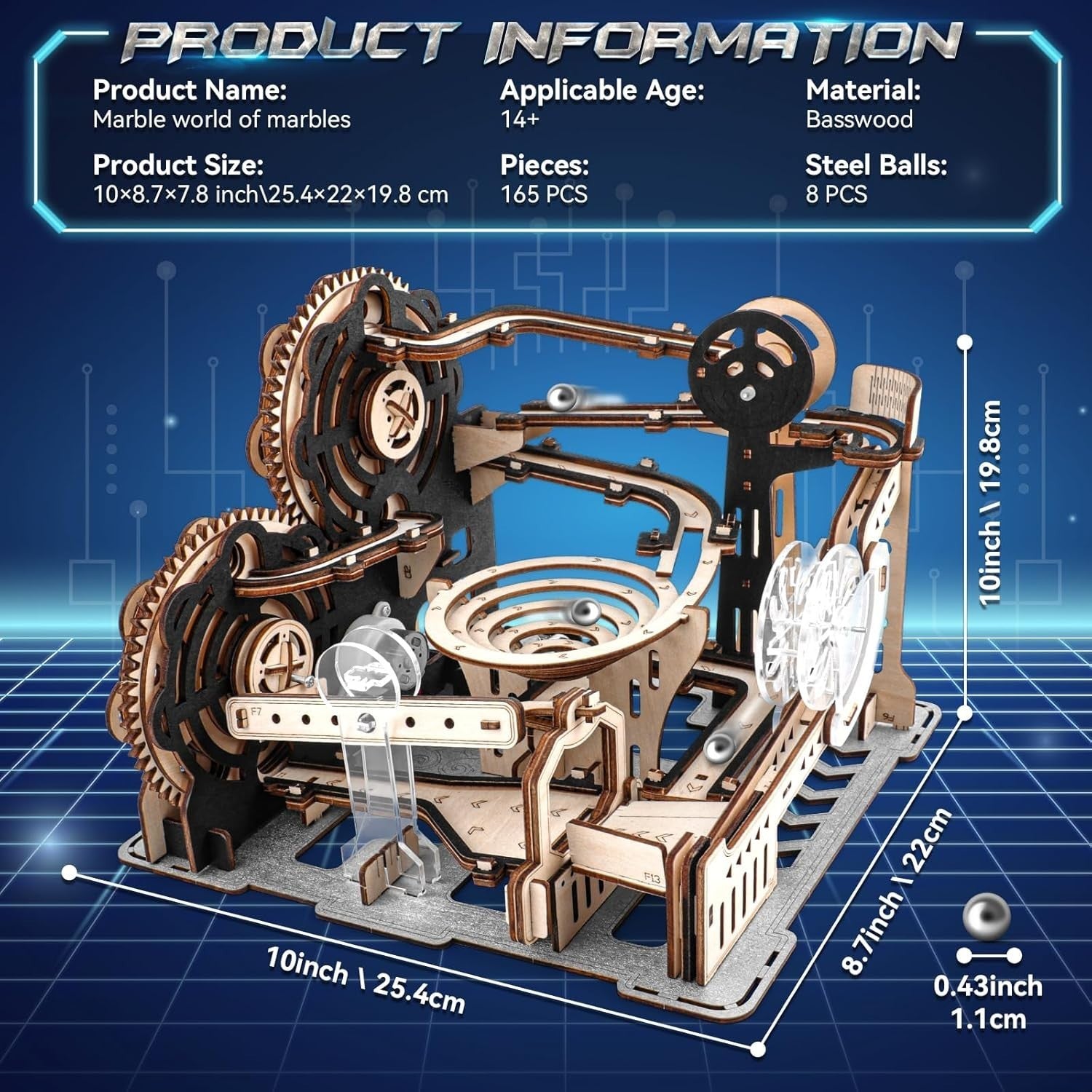 Electric 3D Wooden Marble Run Puzzle - Hands-On Mechanical Model Kit