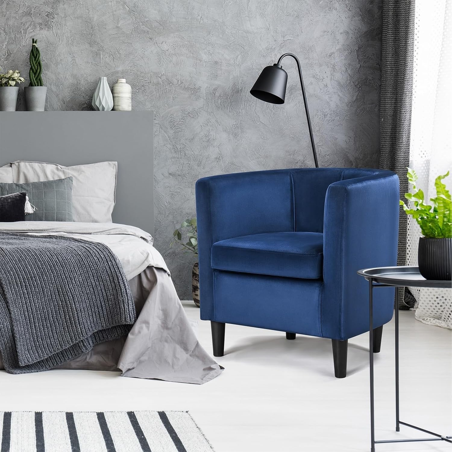 Blue Velvet Tub Chair Upholstered Accent Armchair