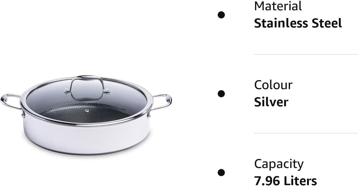 6.6L Deep Non Stick Sauté Pan with Lid – Induction & Oven Safe Stainless Steel