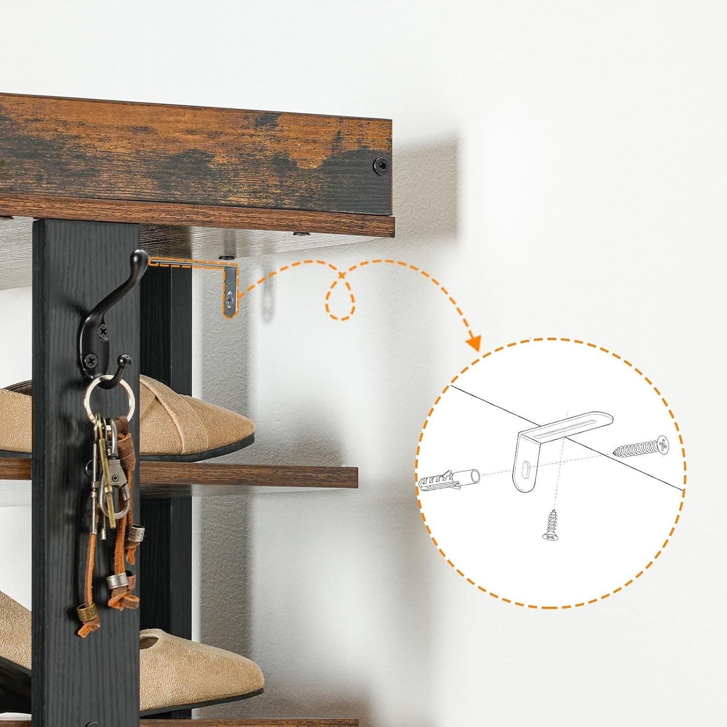 9-Tier Tall Slim Shoe Rack – Rustic Vertical Organizer for Small Spaces