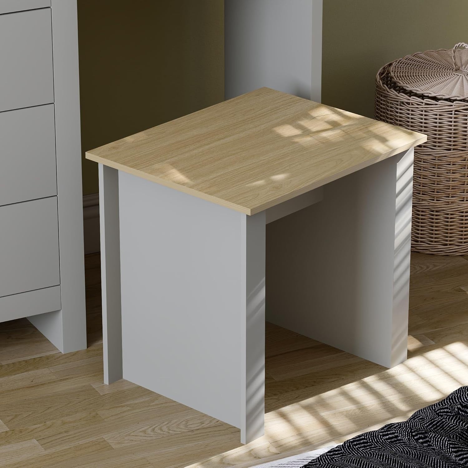 Modern 3 Drawer Chest Tall Dresser Grey Oak Veneer Bedroom Storage