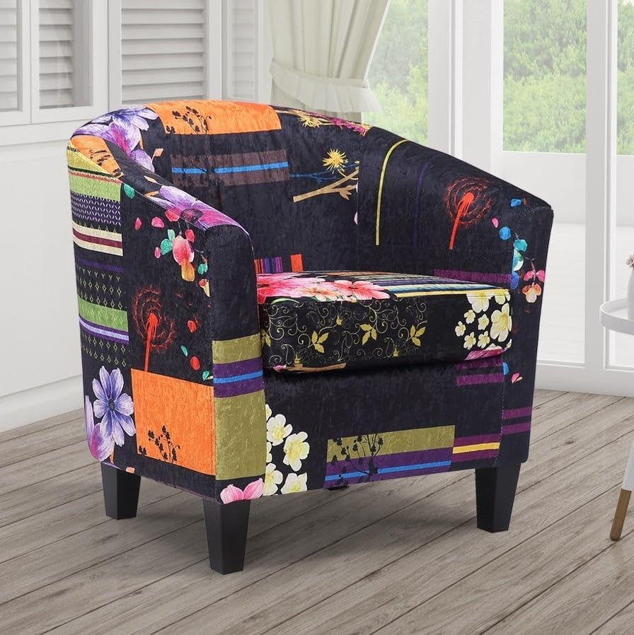 Black Patchwork Accent Tub Chair Colourful Bucket Armchair