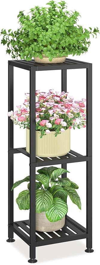 3 Tier Black Metal Plant Stand Indoor Outdoor Tall Flower Shelf Display Rack