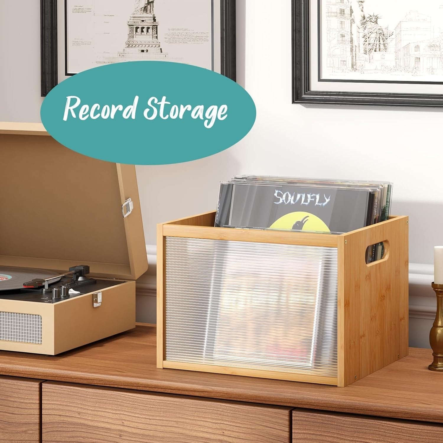 Vinyl Record Storage Holder Bamboo Magazine Book File Desk Organizer