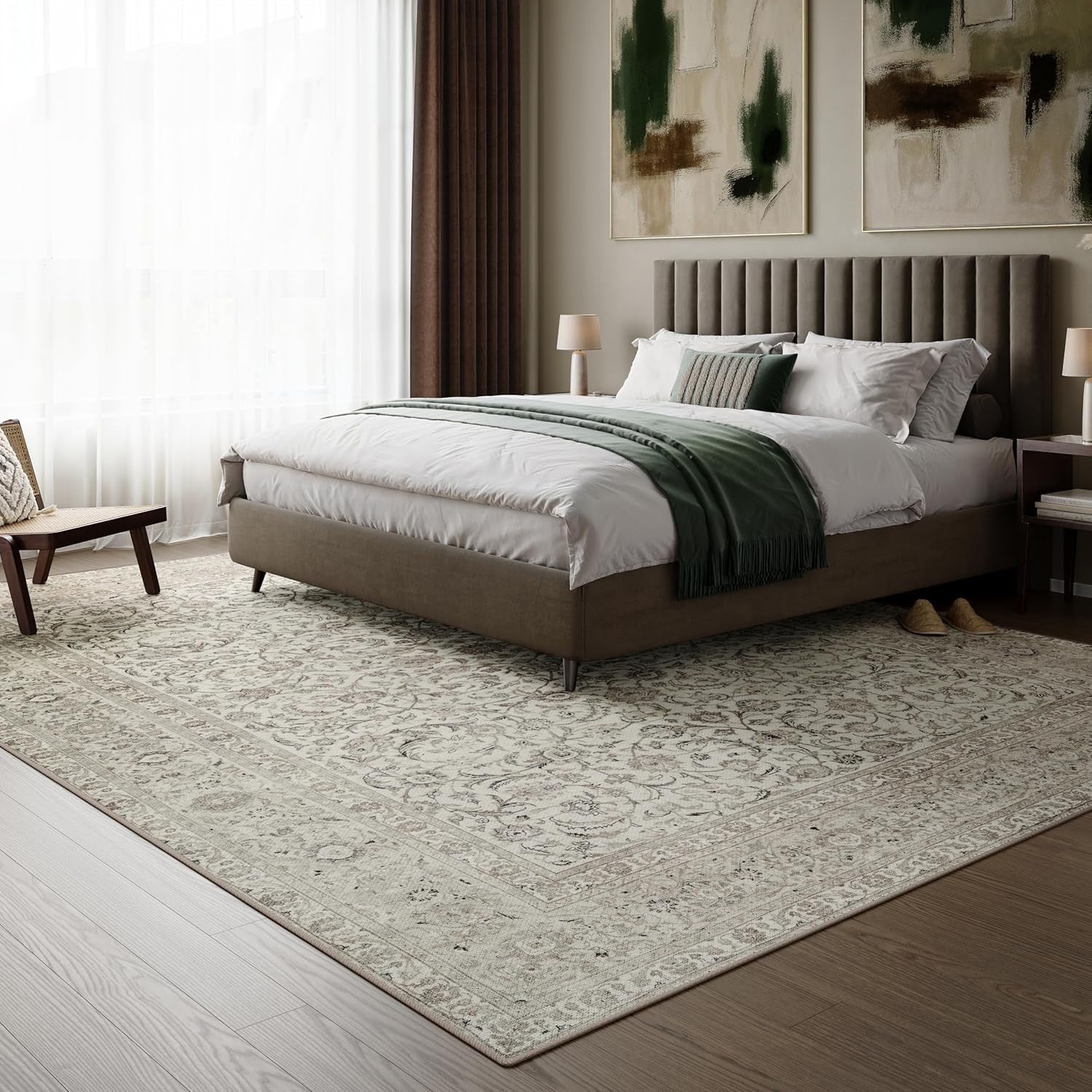 Large Washable Rug 275x366cm Non-Slip Soft Short Pile Area Carpet