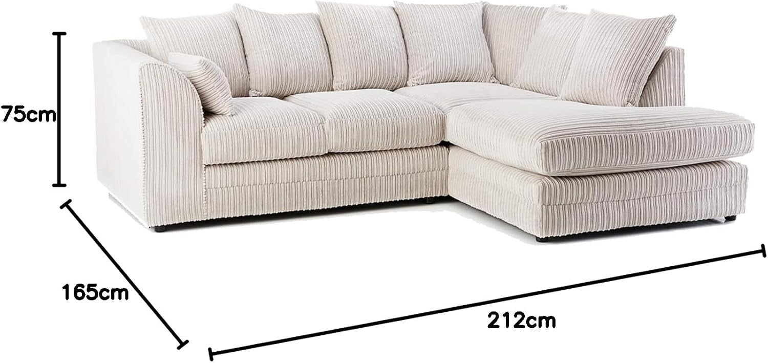 Cream Corner Sofa 3-4 Seater RH | Soft Cord L Shape | Deep Seats | UK Made