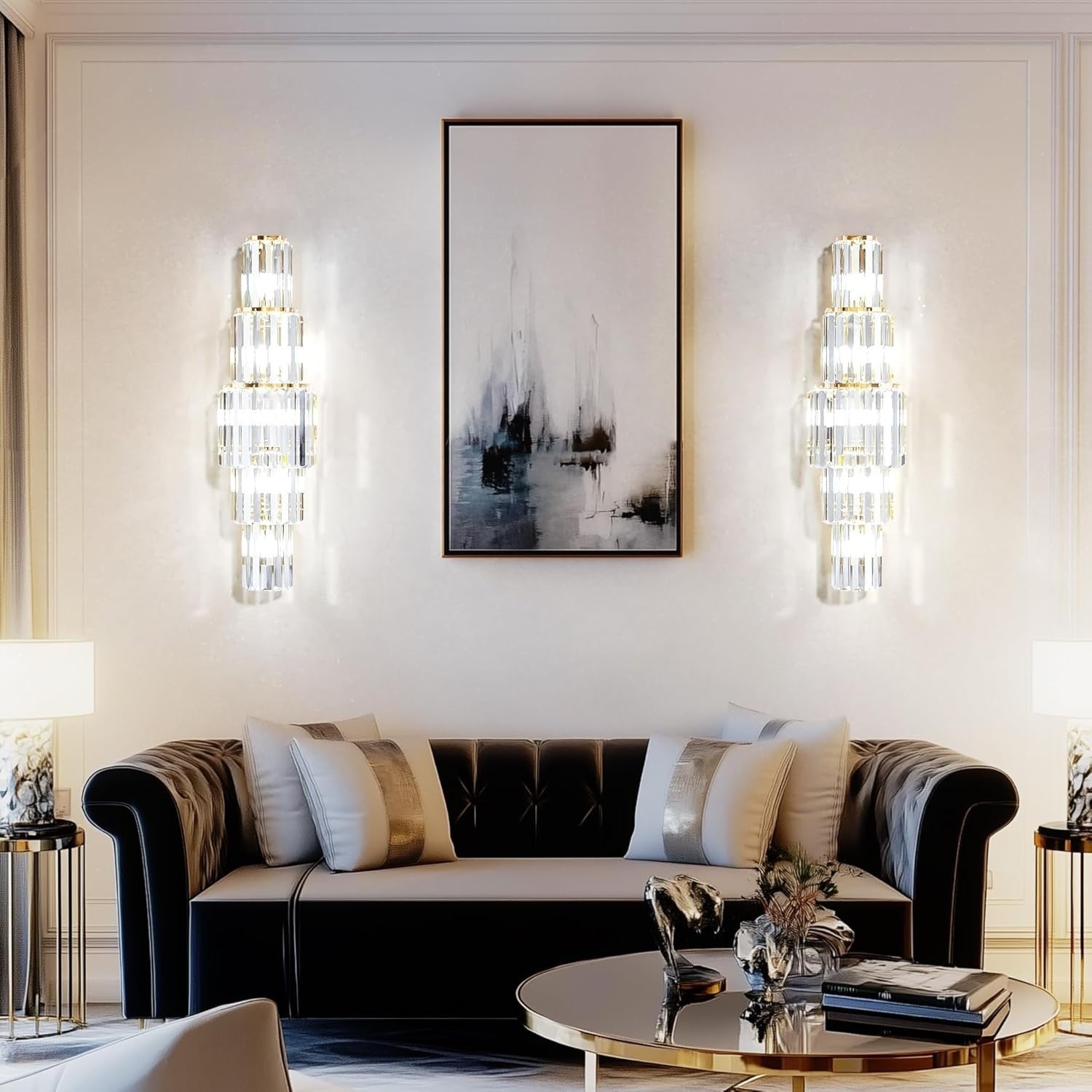 Luxury Crystal Wall Light 5 Bulb Gold Sconce Modern 80cm Hallway Lamp