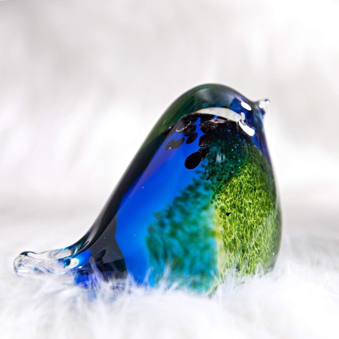Handmade Blue Glass Bird Ornament | Blown Glass Figurine Art Decor Gift
