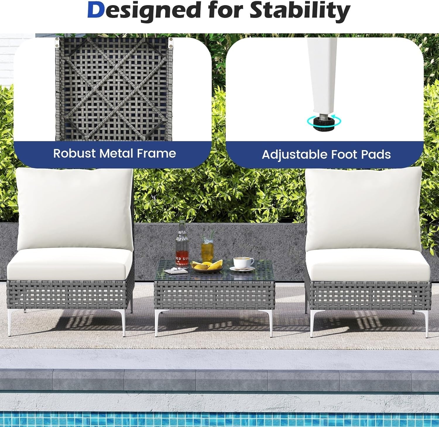 3pc Outdoor Rattan Bistro Set Cushioned Chairs Coffee Table Patio Balcony