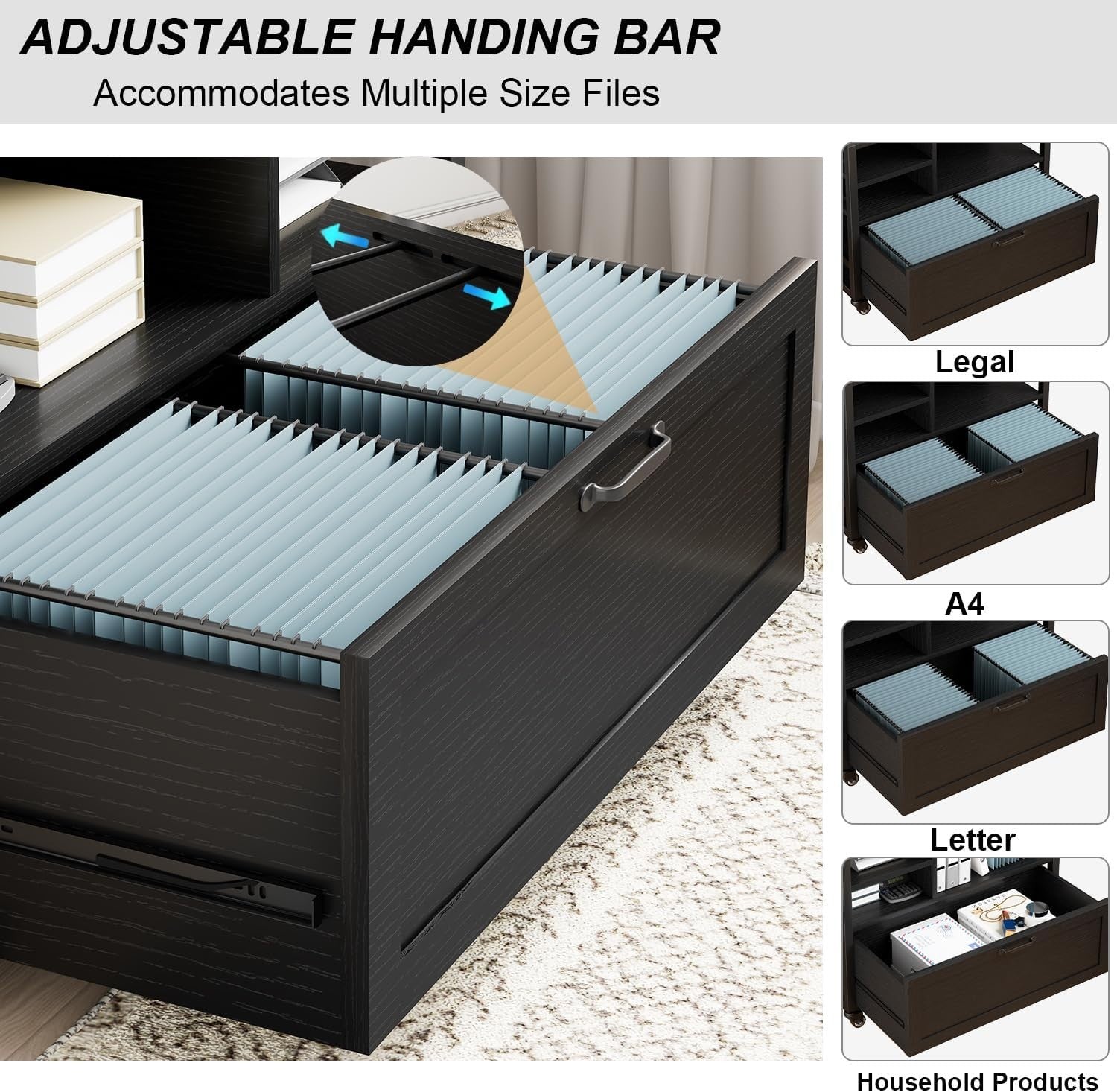 Black Oak Rolling Lateral File Cabinet Printer Stand Legal Letter