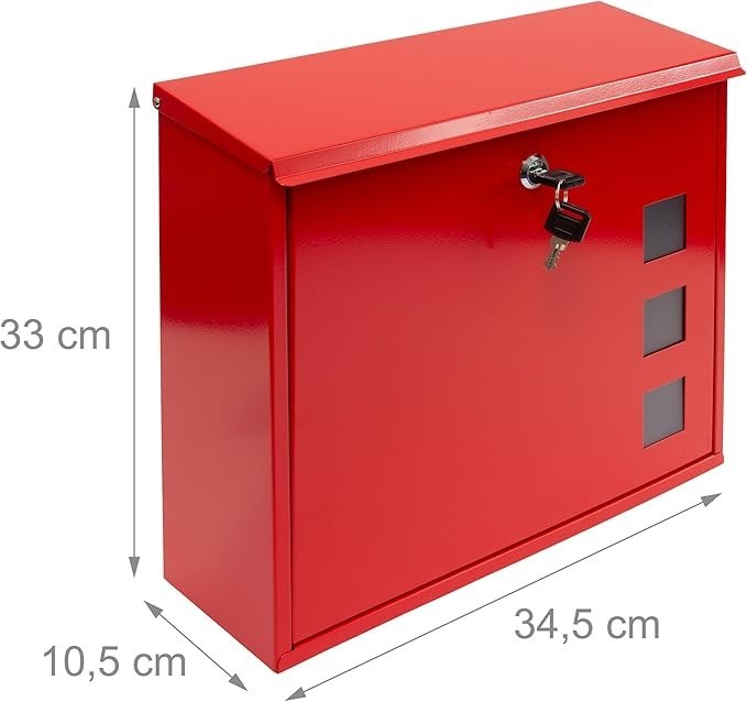 Lockable Wall Mounted Mailbox Red Metal Weatherproof Letterbox 2 Keys