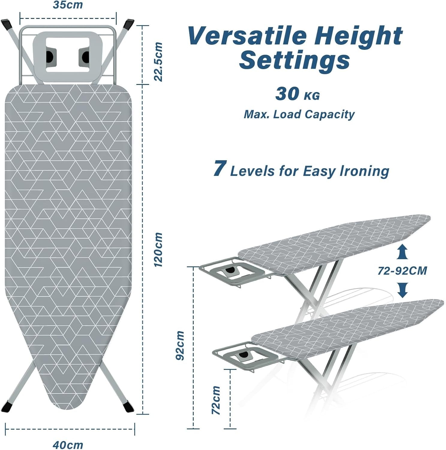 Ironing Board Height Adjustable Foldable Steam Generator Ready 120x45cm