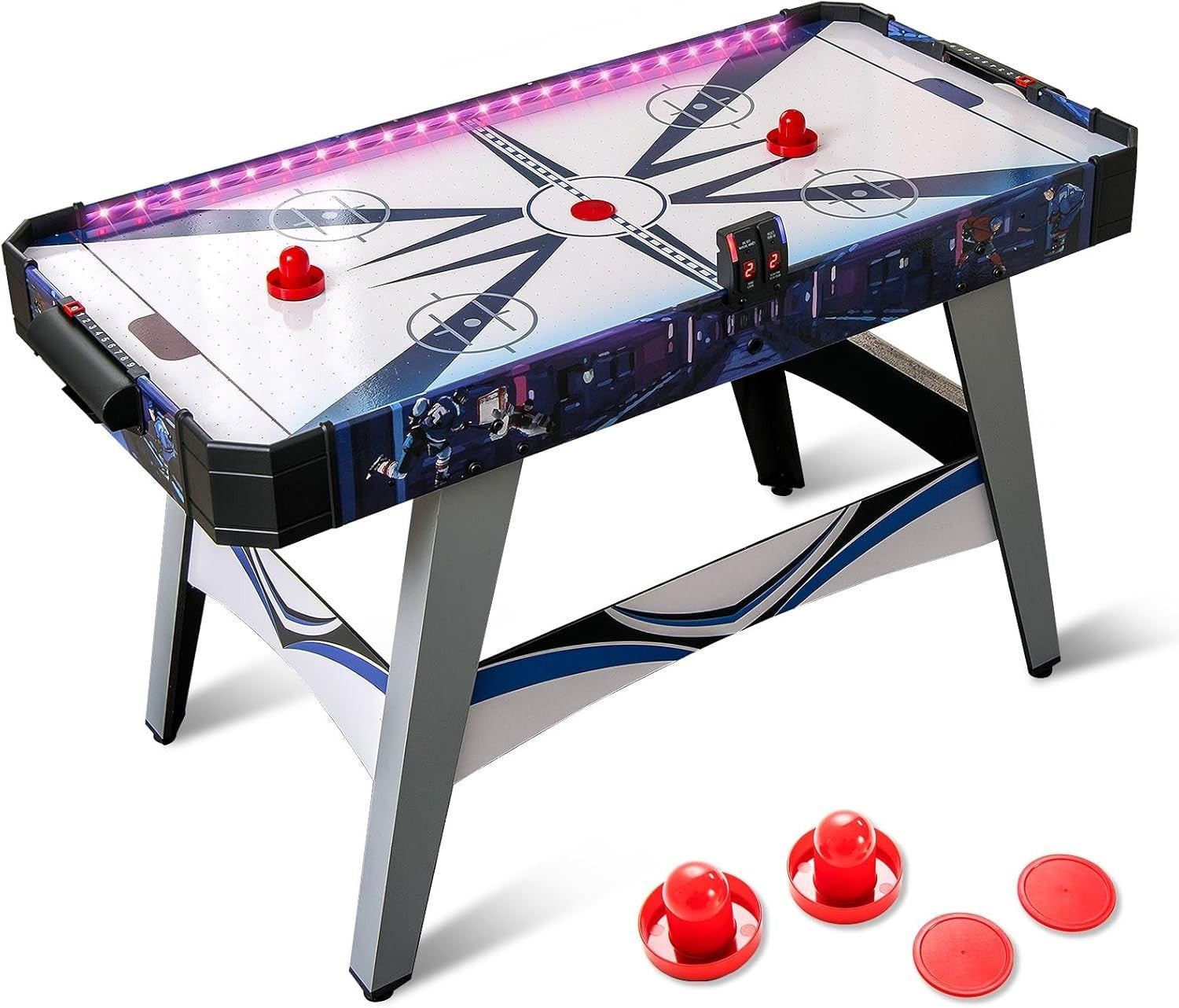 54in Air Hockey Table LED Lights Electronic Scoring Indoor Game