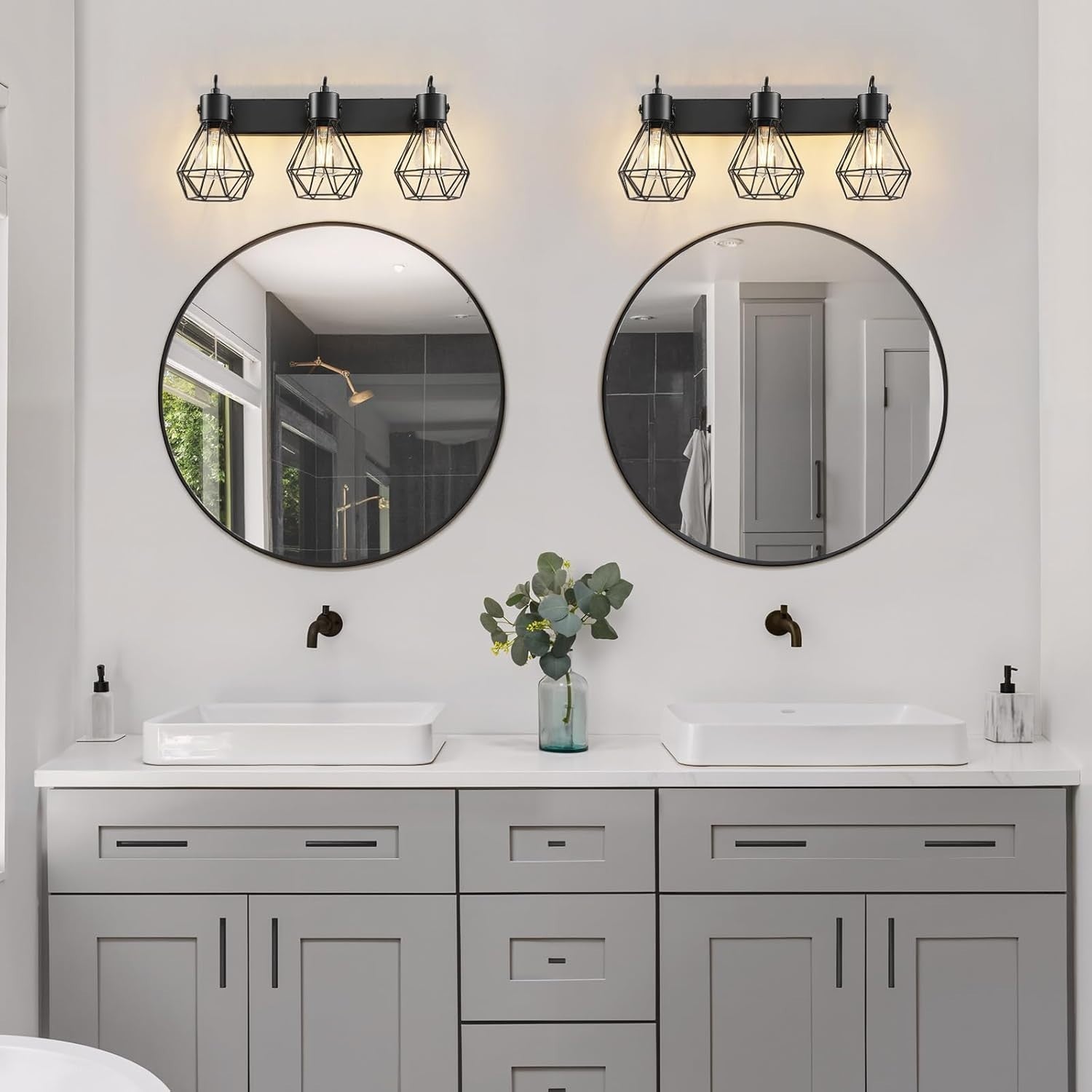 3 Light Black Vanity Wall Lights - 90° Rotatable, Vintage Farmhouse Bathroom Lam