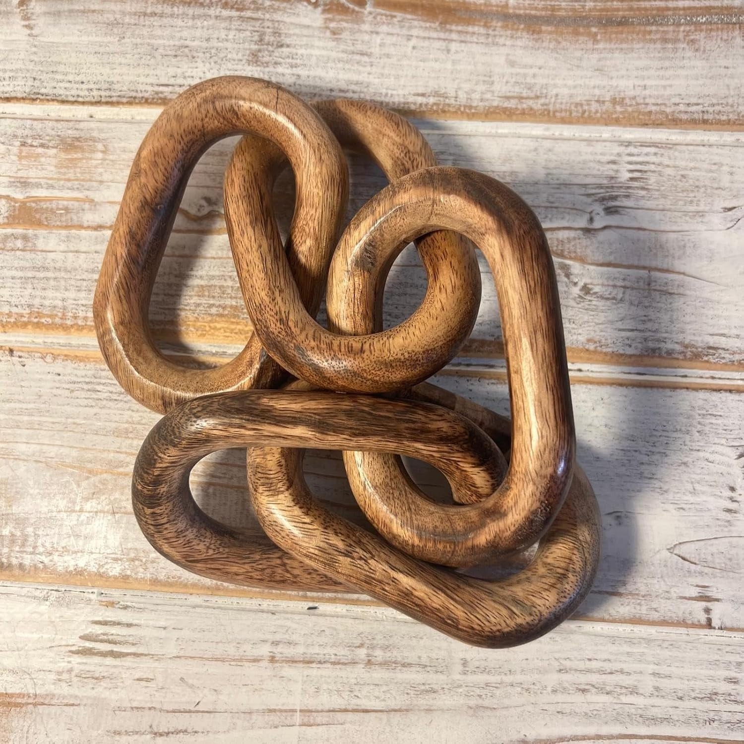 Rustic Wooden 5-Link Chain Ornament | 40cm Decorative Sculpture | Shelf & Table