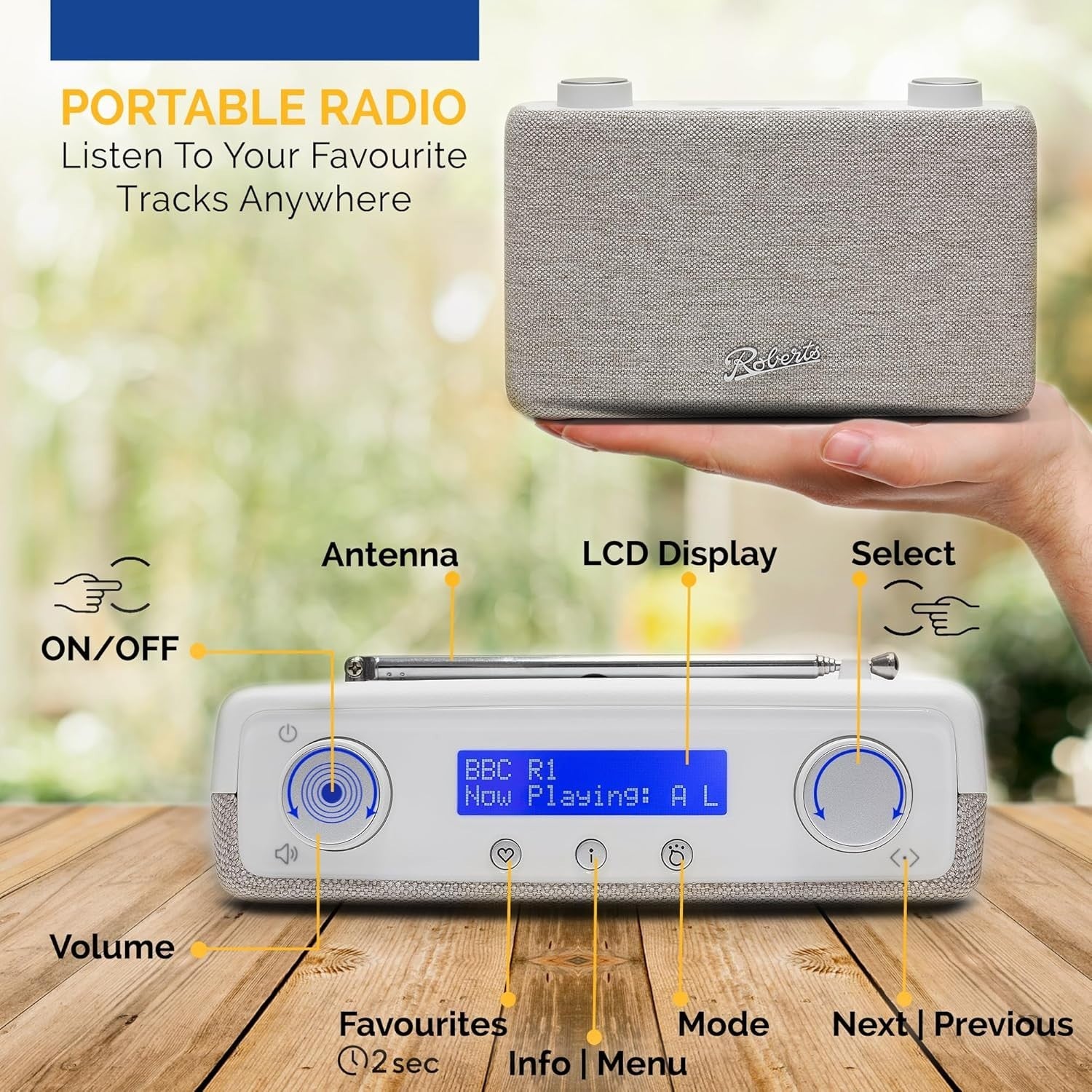 Portable DAB/FM Digital Radio Battery USB-C Compact White
