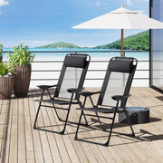 Set of 2 Folding Recliner Patio Chairs Adjustable Mesh Outdoor Loungers Black