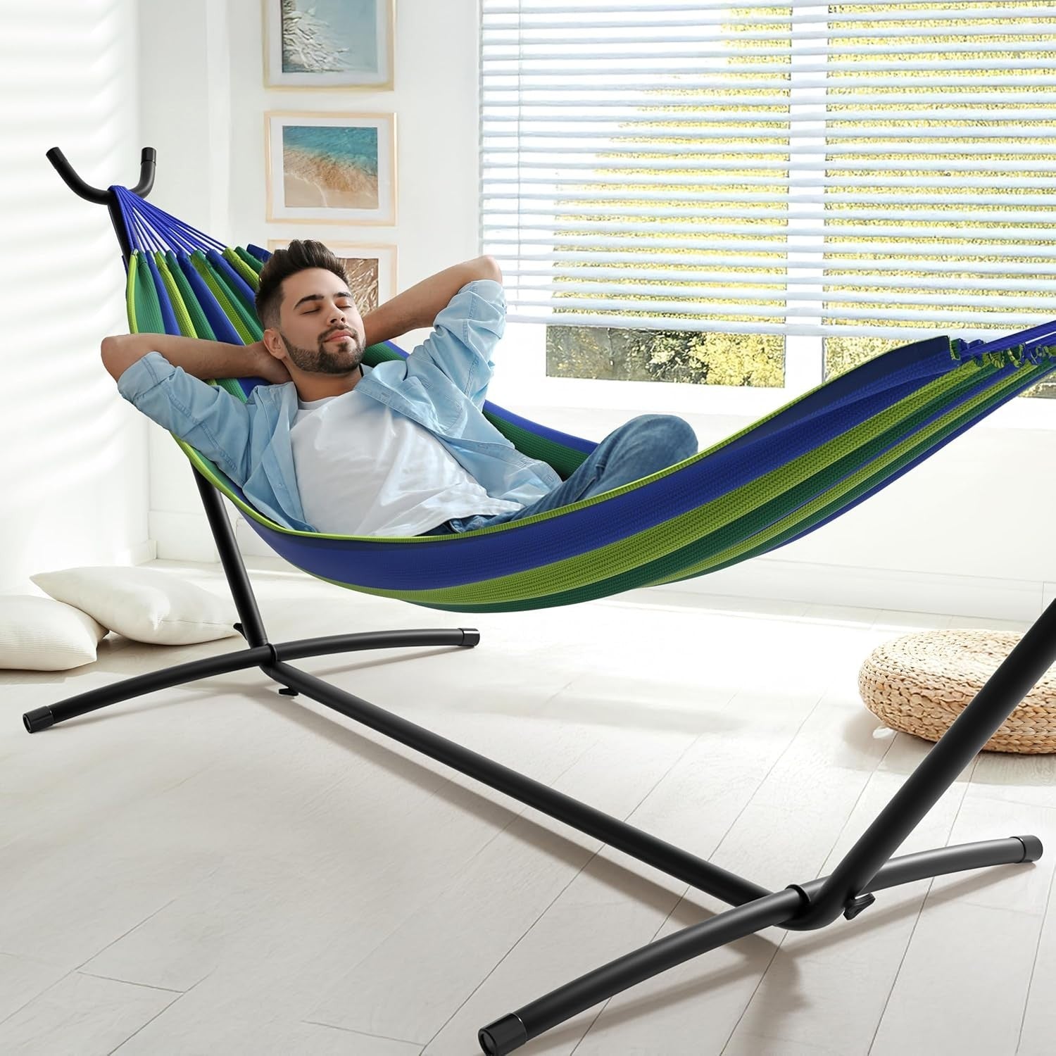 Blue Sorbus Double Hammock with Steel Stand | 2 Person 450lb Capacity | Portable