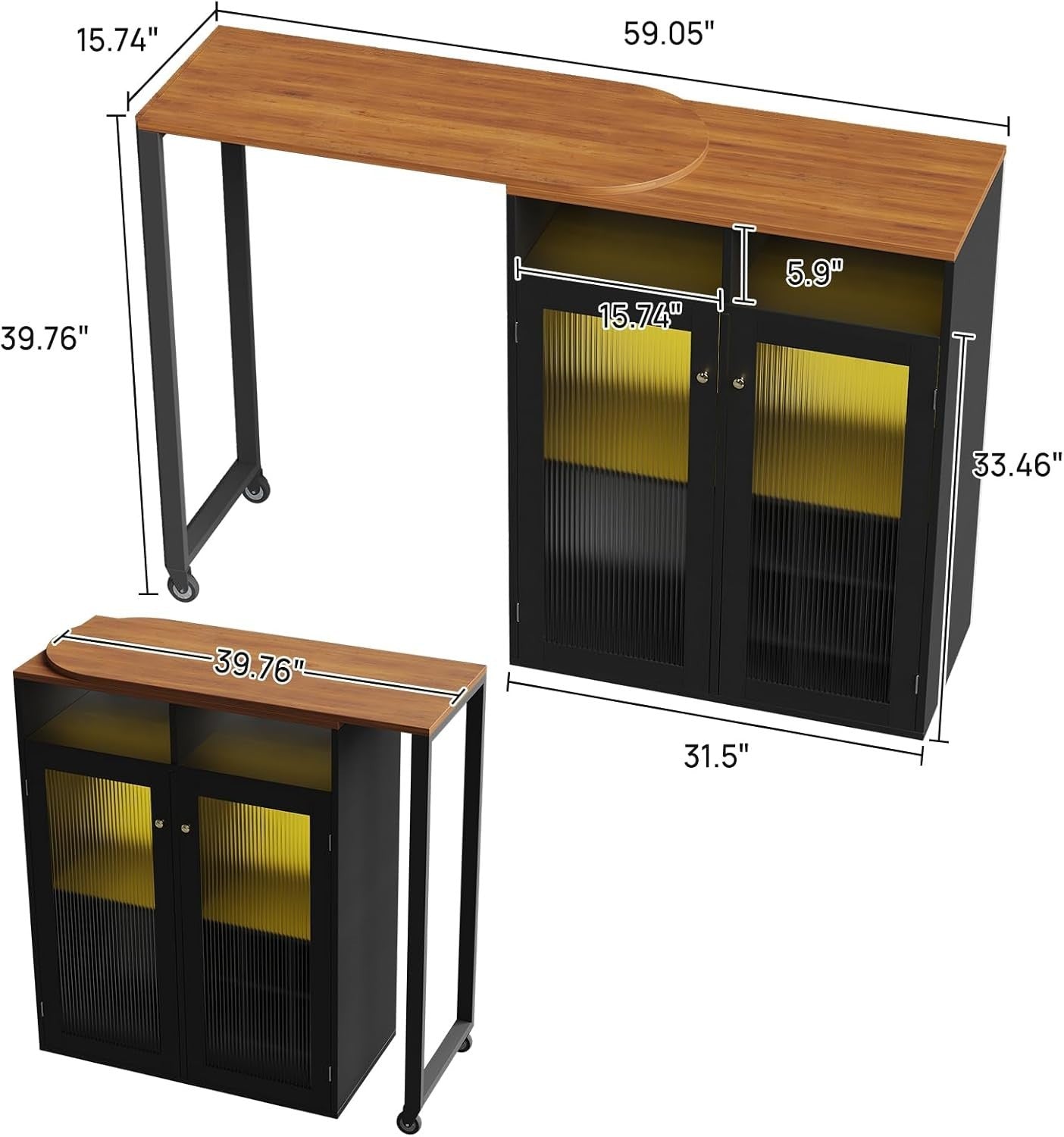 L-Shaped Home Bar Cabinet with LED Lights & Power Outlets, Wine Storage & Shelve