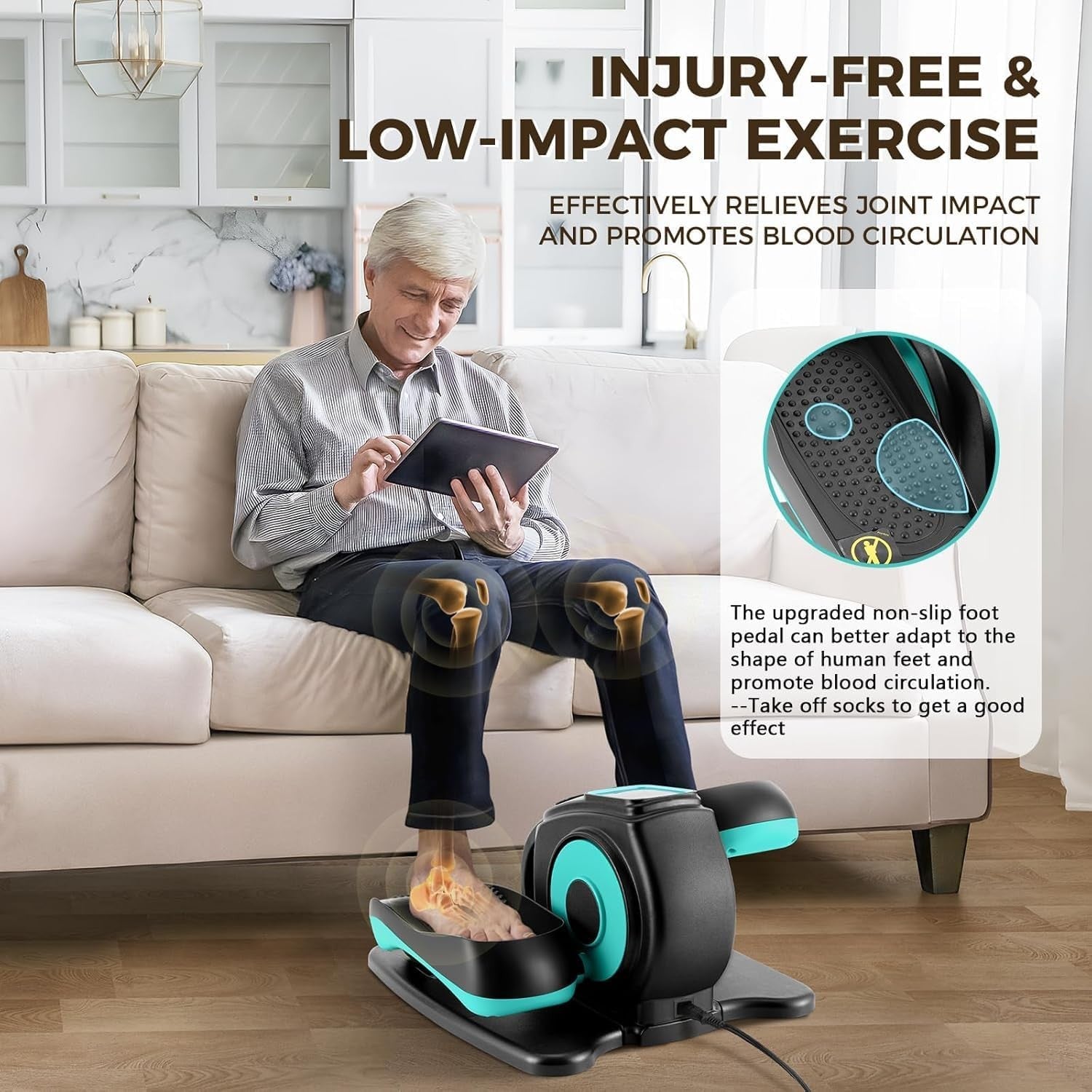 Under Desk Electric Elliptical Pedal Exerciser Quiet Seated Leg Trainer LCD