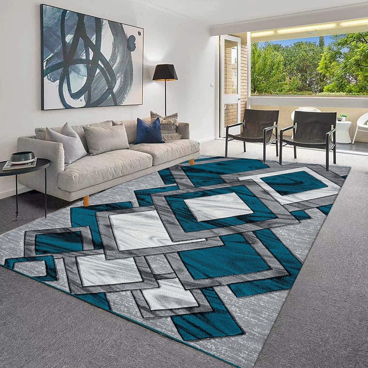 Teal Abstract Area Rug 120x170cm Soft Modern Carpet Living Room Bedroom