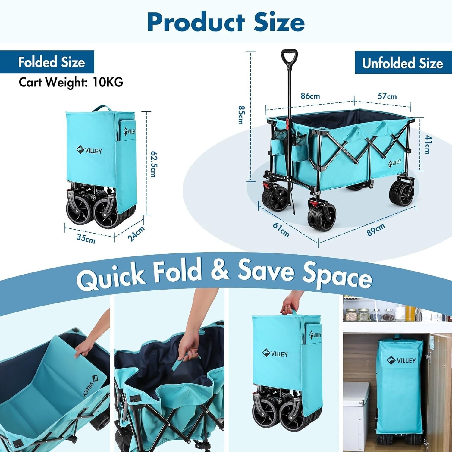 Blue 200L Folding Festival Trolley Heavy Duty Camping Beach Wagon 102kg Brakes