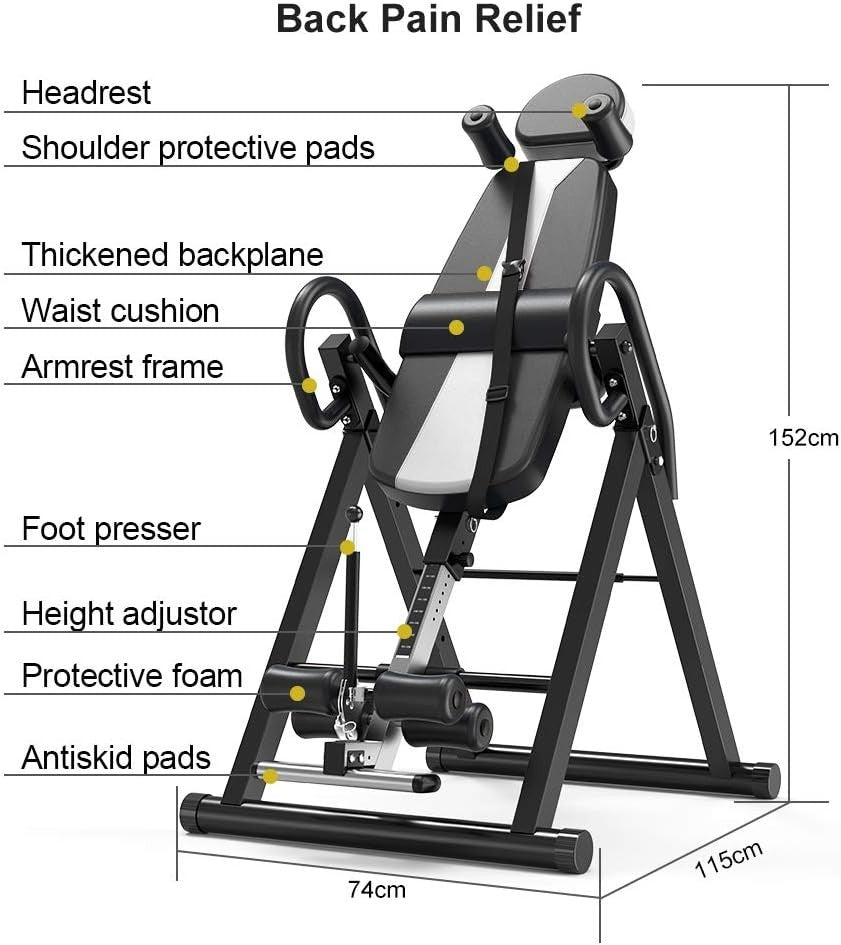 Foldable Heavy-Duty Inversion Table with Headrest & Protective Belt, 300lb