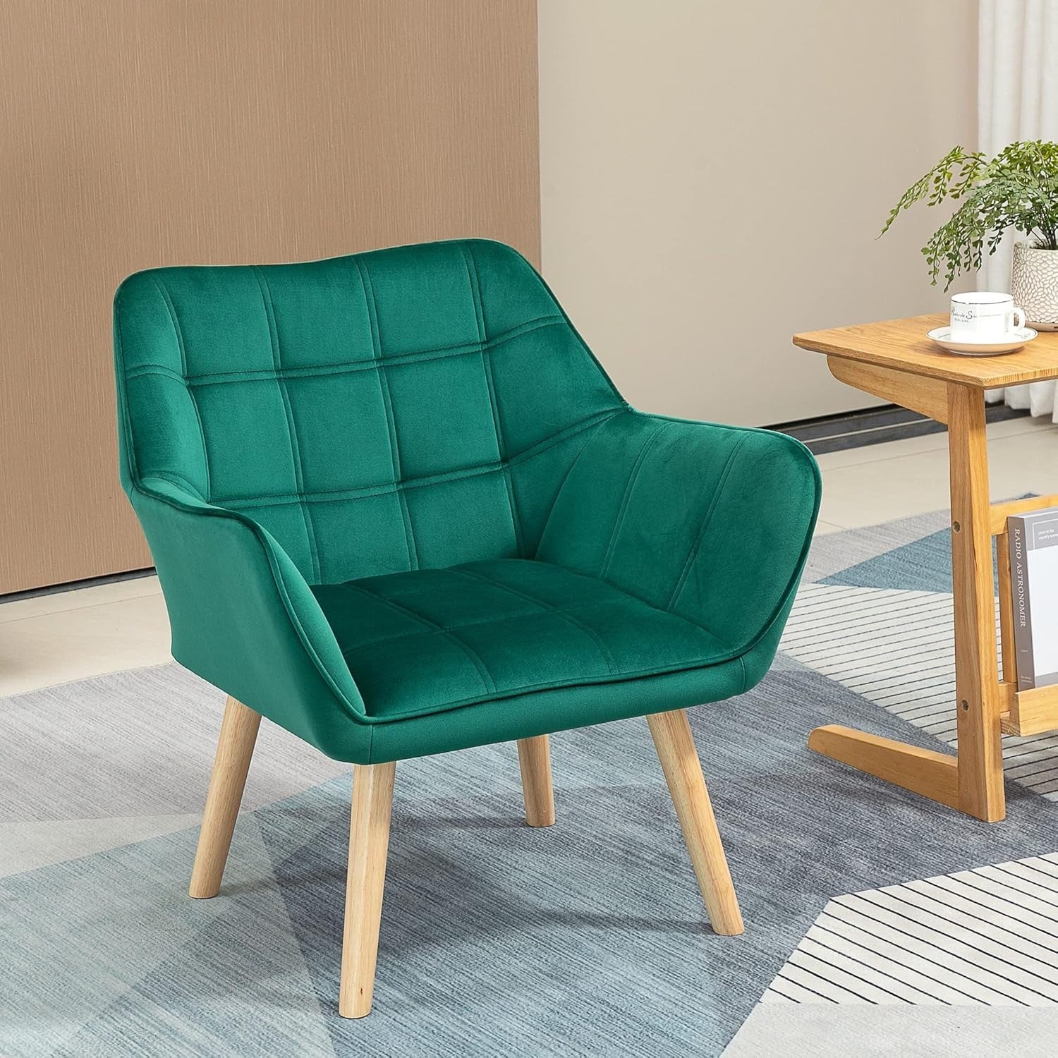Green Velvet Accent Armchair Wide Arm Tub Chair Modern Bedroom Lounge Seat