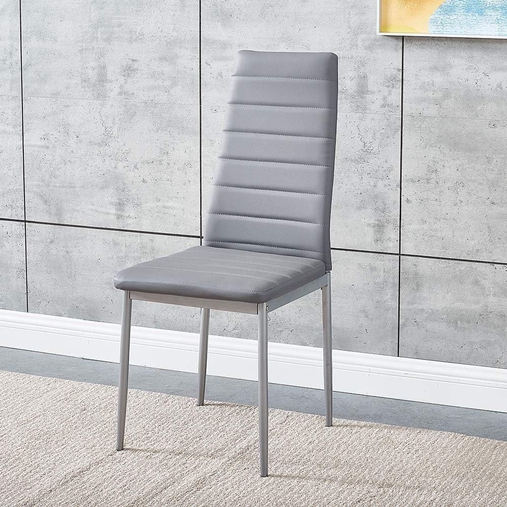 Tempered Glass Dining Table & 4 PU Leather Chairs - Modern, Durable Set