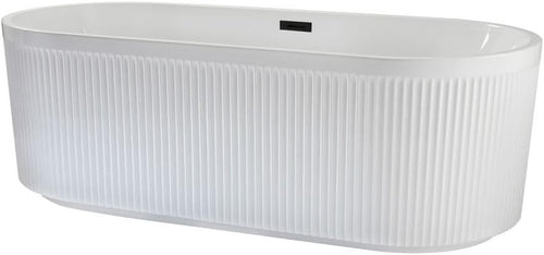 White Freestanding Double Ended Fluted Bath 1700x800mm Black Overflow