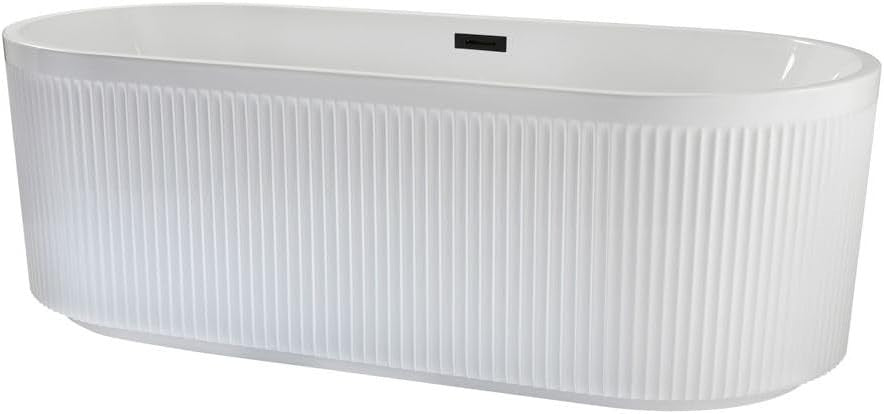 White Freestanding Double Ended Fluted Bath 1700x800mm Black Overflow