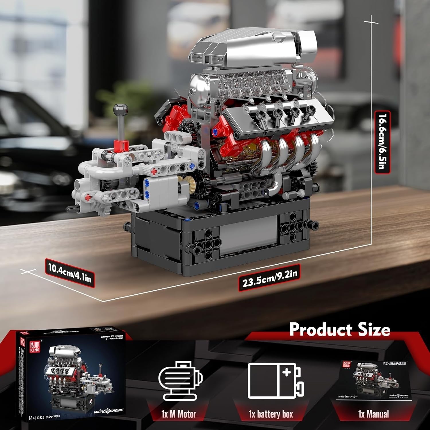 Buildable V8 Engine Toy Kit Motorized STEM Model Real Motion 855pcs DIY