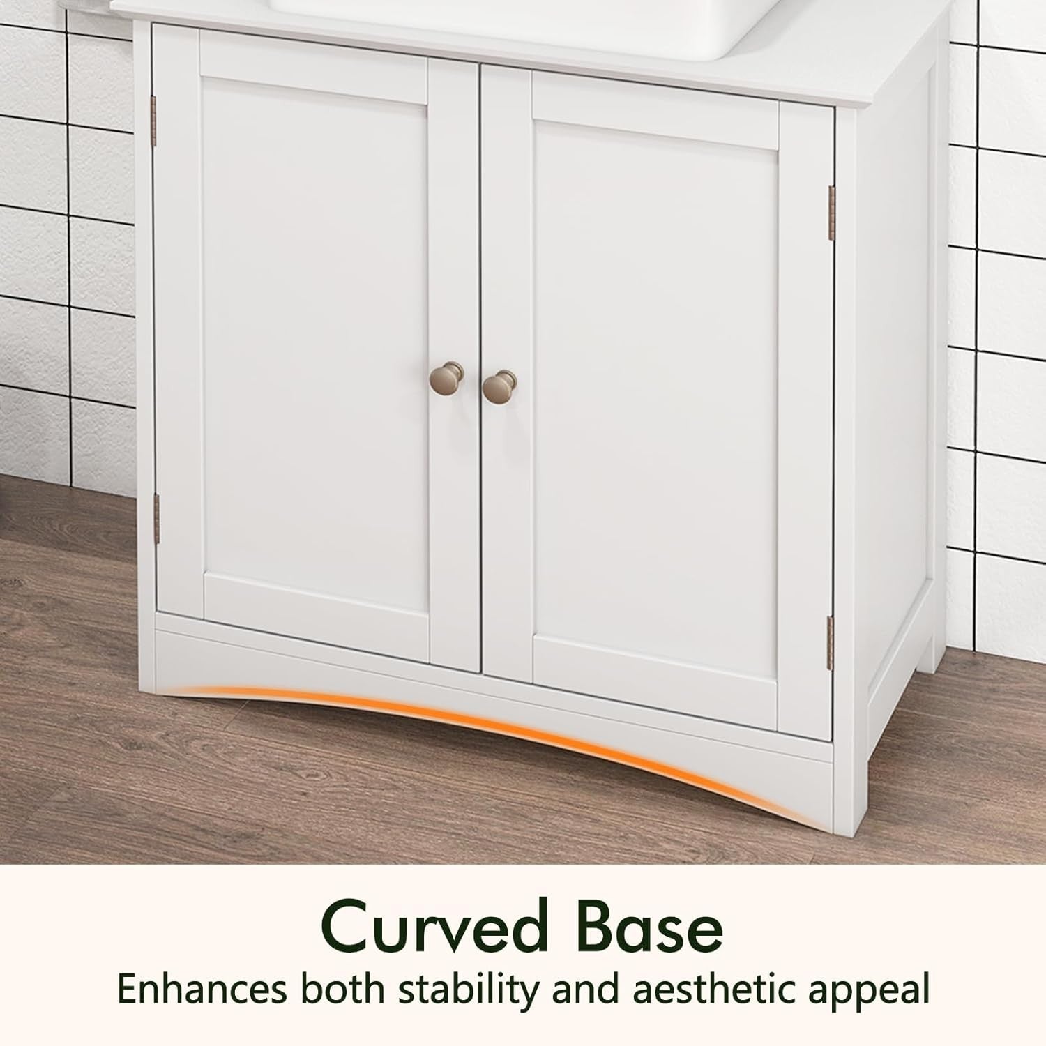 White Under Sink Bathroom Cabinet with 2 Doors & Shelf – Freestanding Storage Un