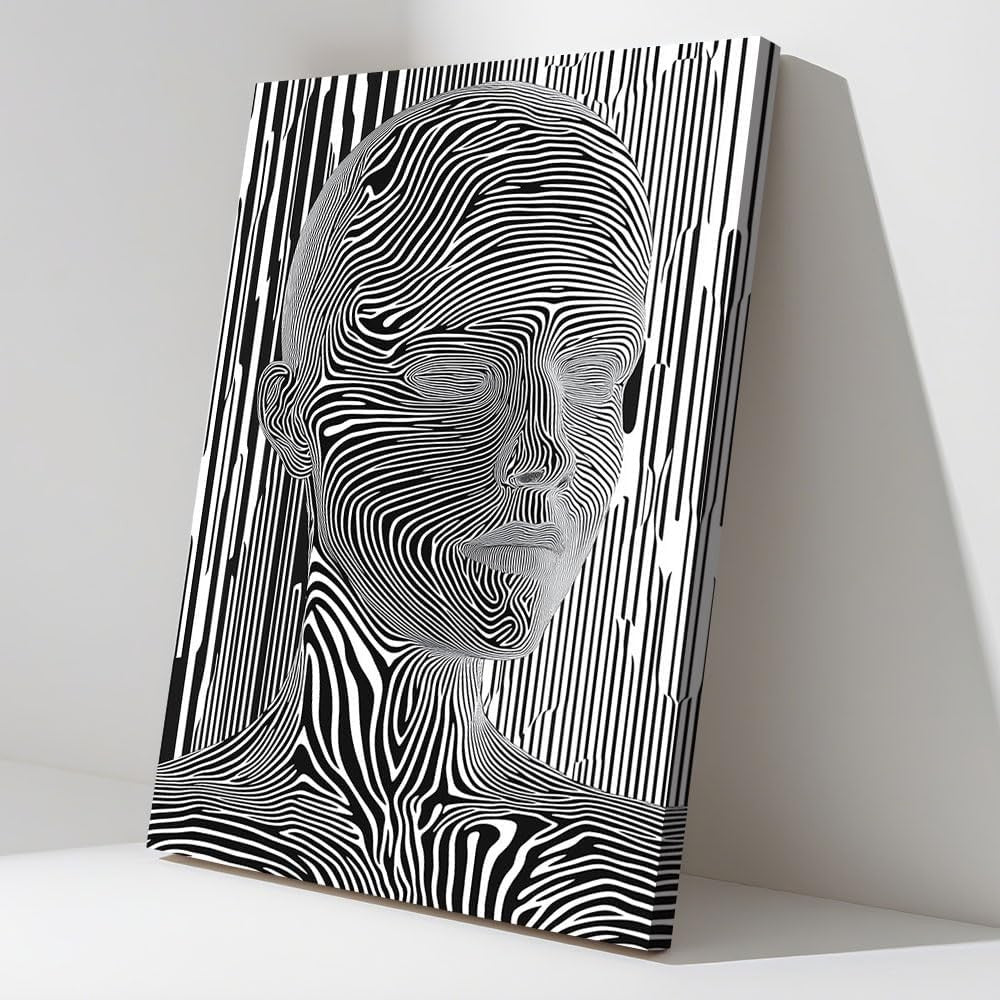 Abstract Optical Illusion Face Canvas 45x30cm Black White