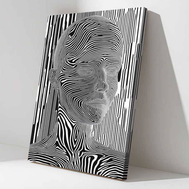 Abstract Optical Illusion Face Canvas 45x30cm Black White