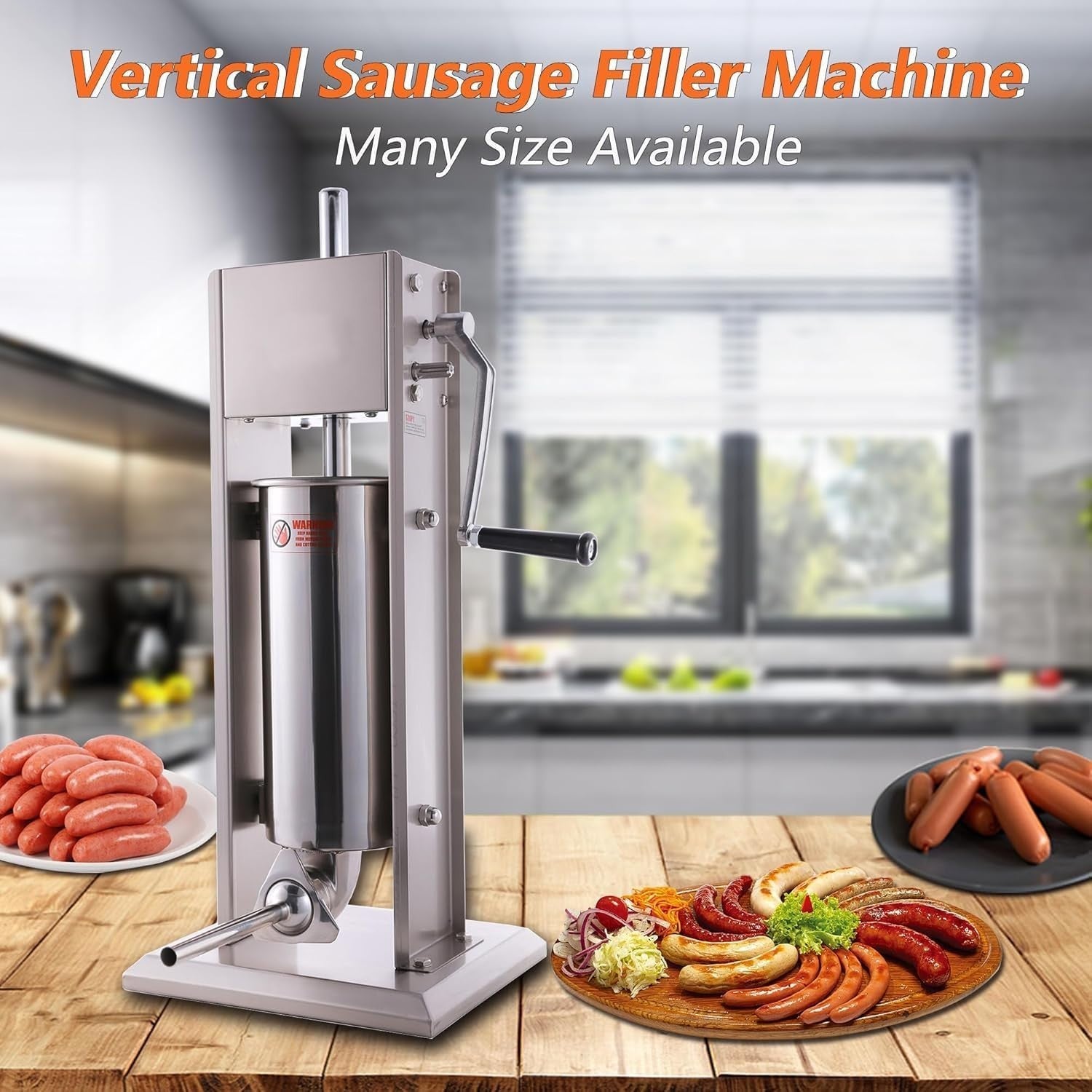 7L Manual Sausage Stuffer Stainless Steel Maker 4 Filling Nozzles