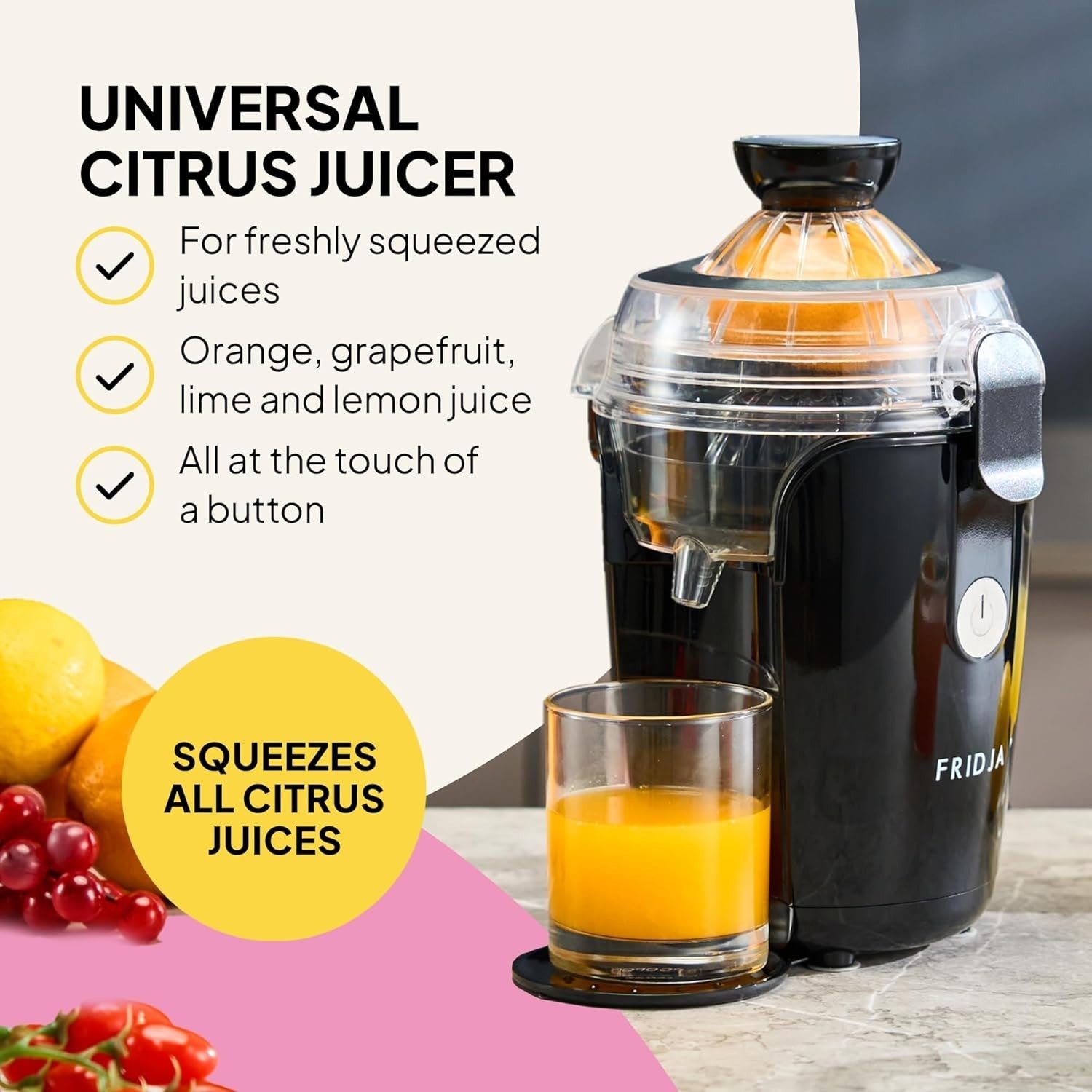 Automatic Citrus Juicer One Touch No Spill Quiet 50W Easy Clean Compact