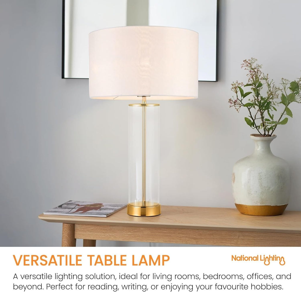 Dimmable Touch Table Lamp White Shade Glass Base Modern Bedside Lighting