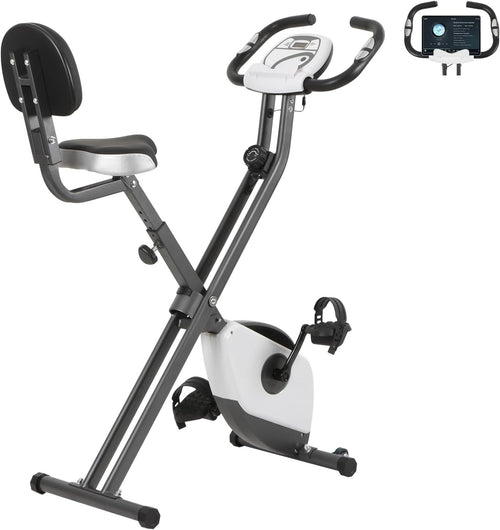 Foldable Magnetic Exercise Bike w/ LCD Display, Backrest & 8 Resistance Levels